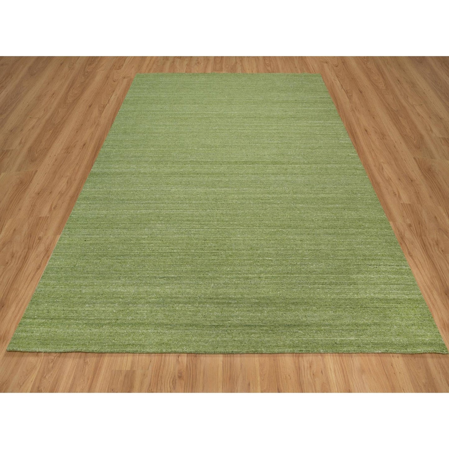 8'X10' Green Tone On Tone Plain Modern Striae Design Wool Hand Loomed Rug