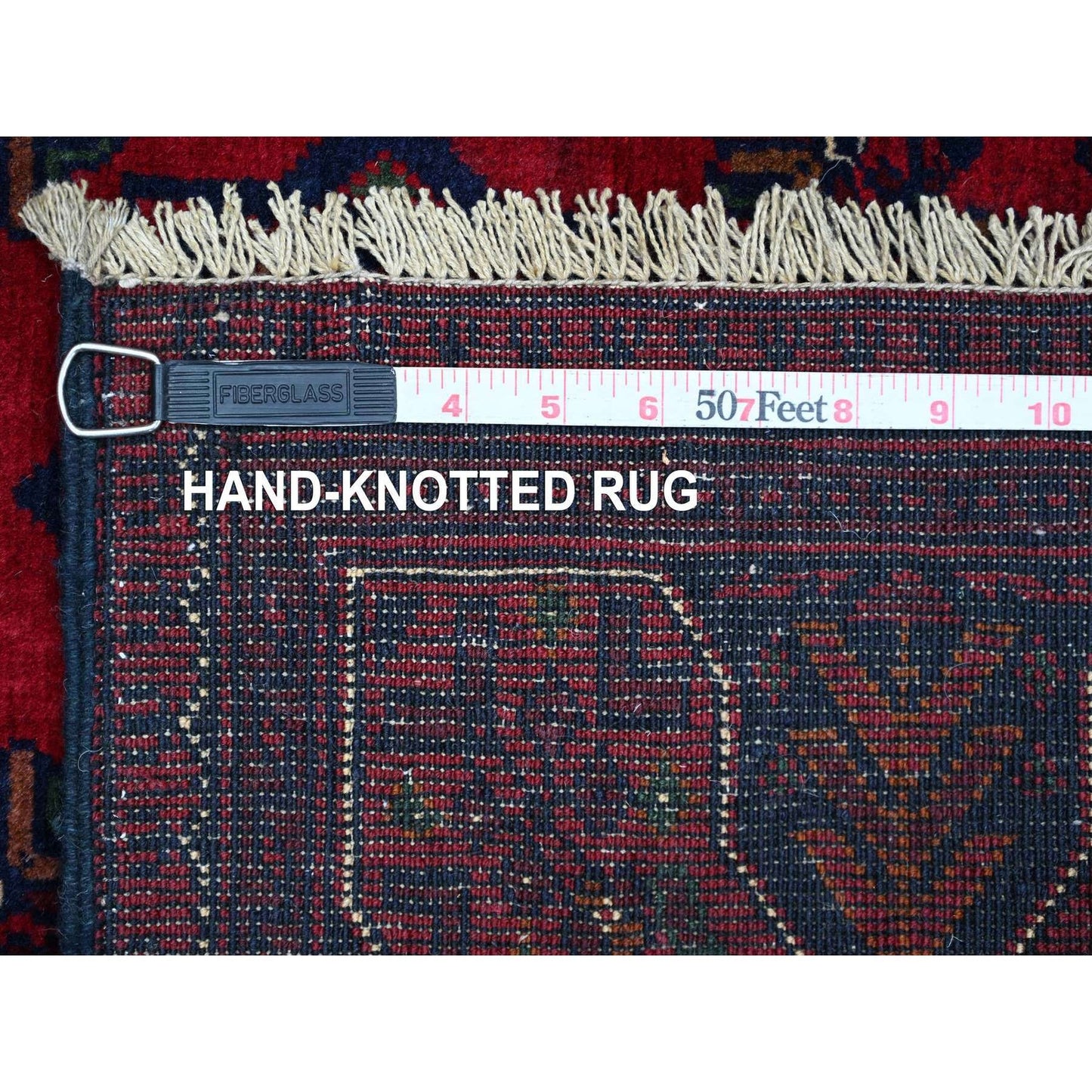 3'3"X4'9" Deep Red Afghan Khamyab Star Design Pure Wool Hand Knotted Rug