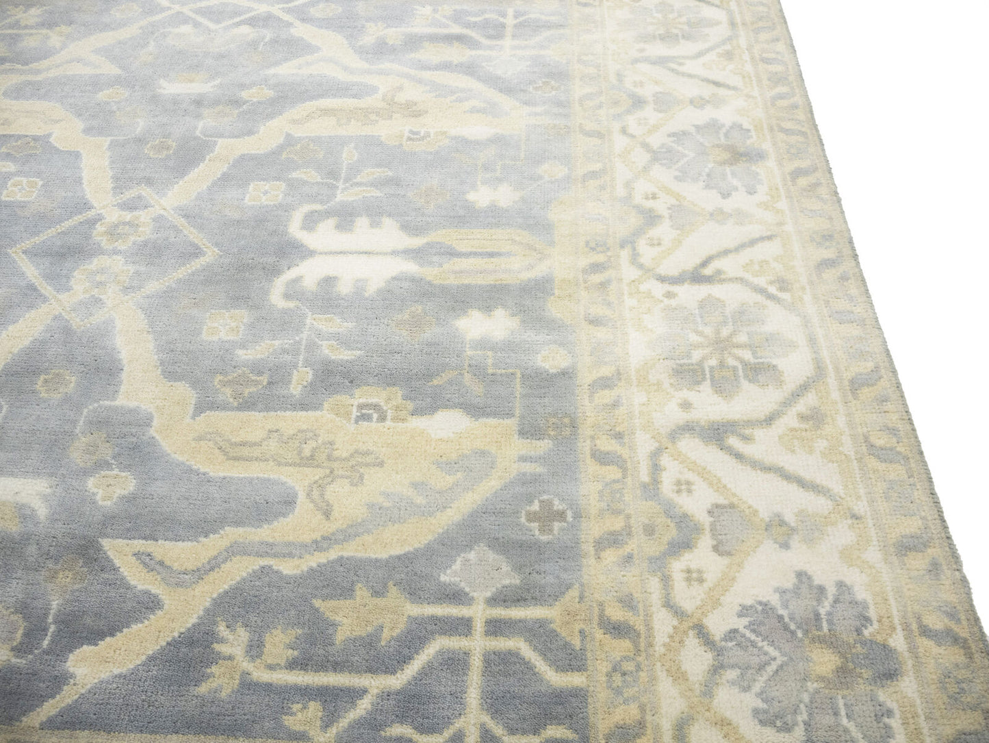 Muted Gray Floral Oushak Oriental Rug Handmade