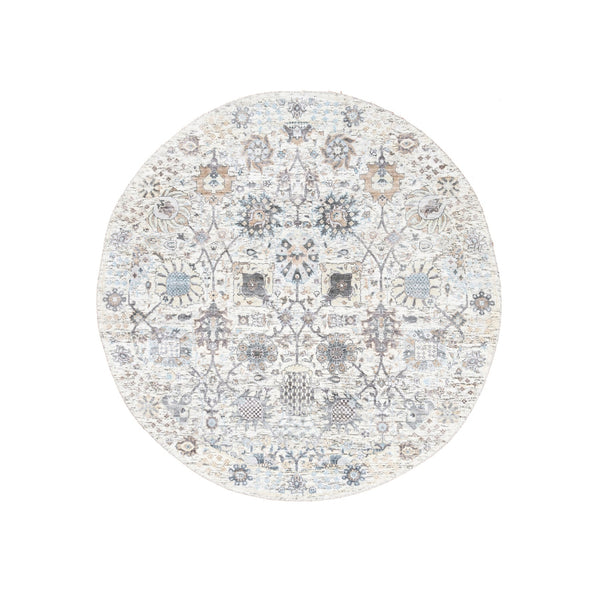 5'1"X5'1" Ivory Silk With Textured Wool Tebraz Hand Knotted Oriental Rug