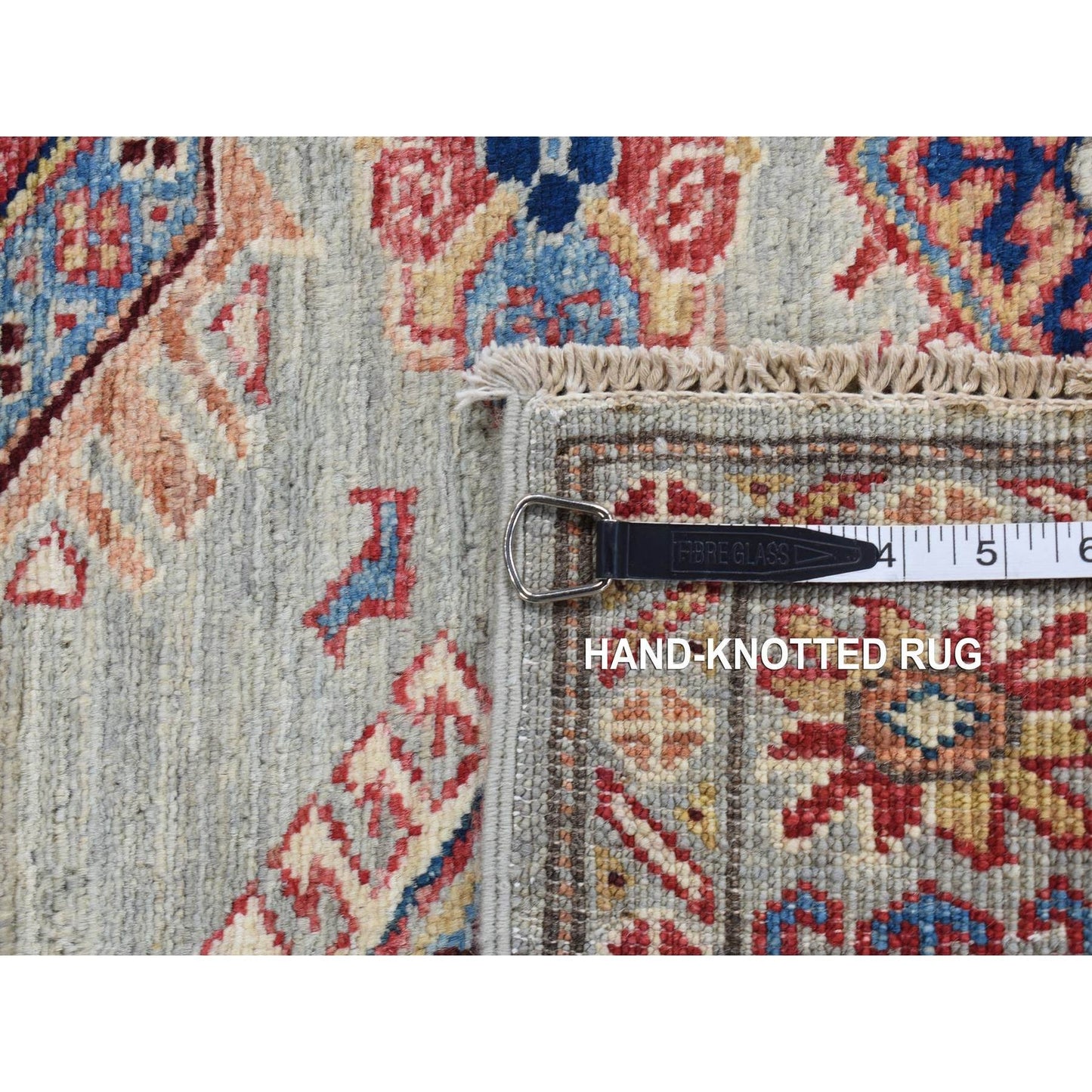 2'10"X8' Light Gray Afghan Super Kazak Hand Knotted Pure Wool Runner Rug