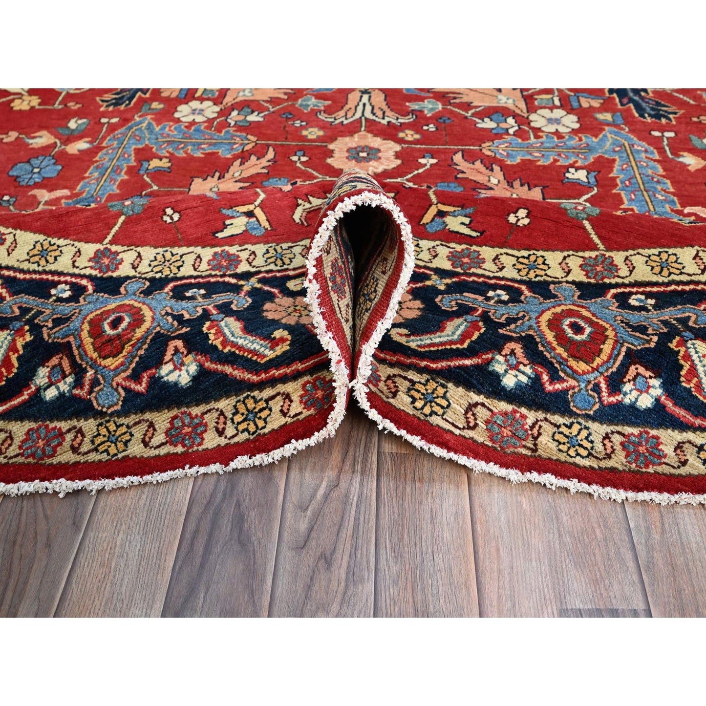 8'X8' Red Wool Hand Knotted Denser Weave Round Oriental Rug