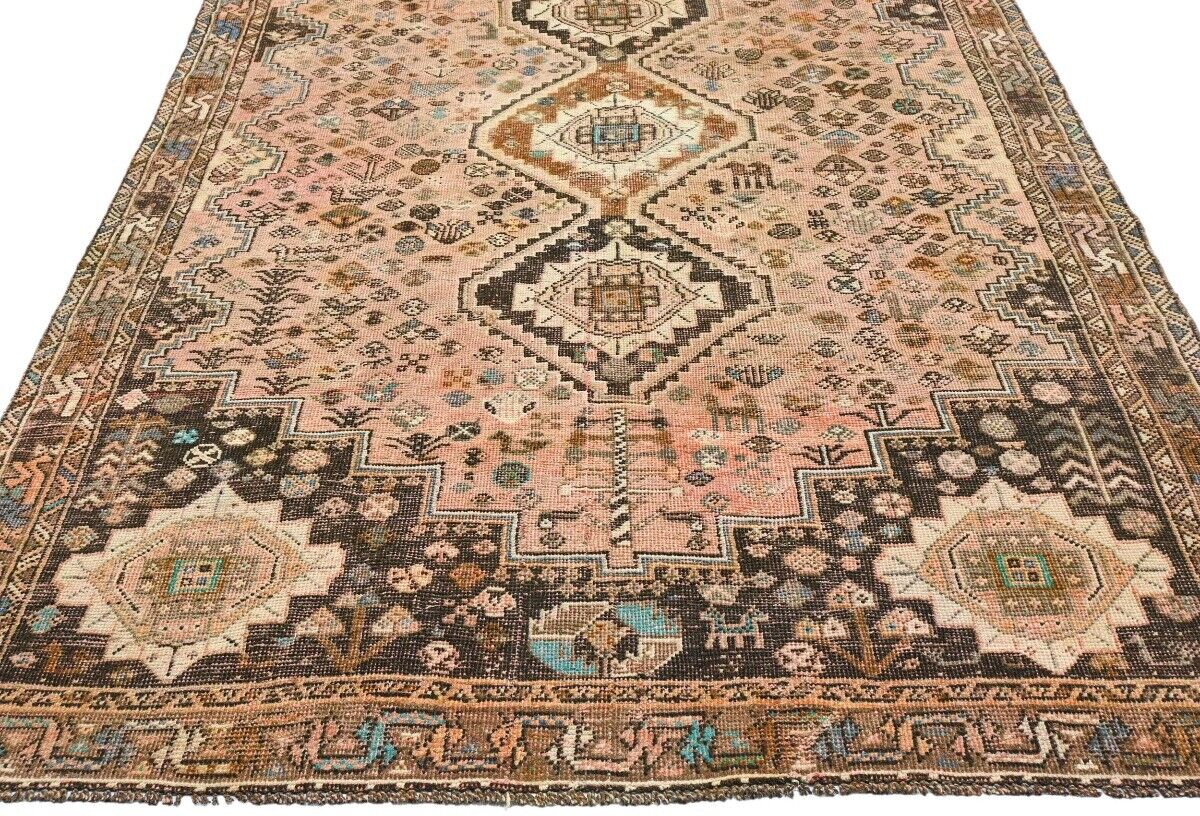 Vintage Distressed Rusty Pink Tribal Oriental Rug