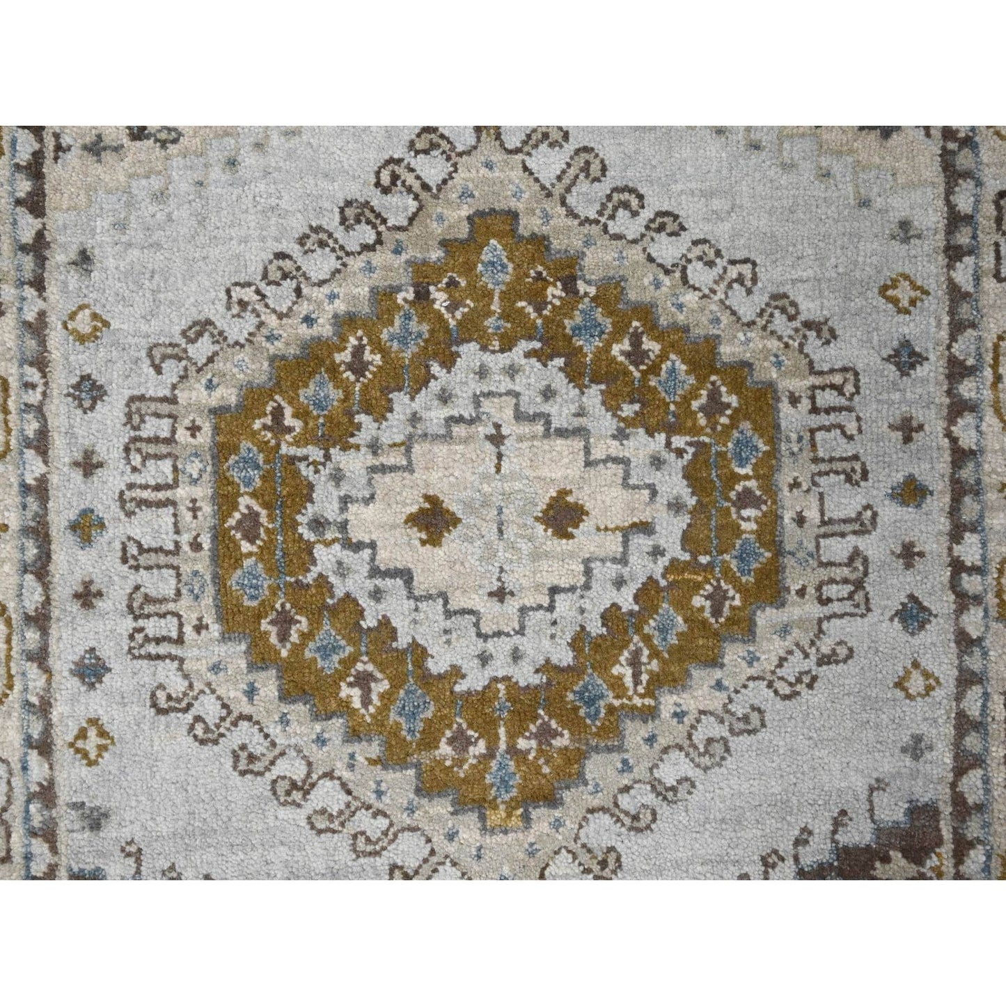 2'8"X10'1" Gray Farsian Village Geometric Wool Hand Knotted Oriental Rug