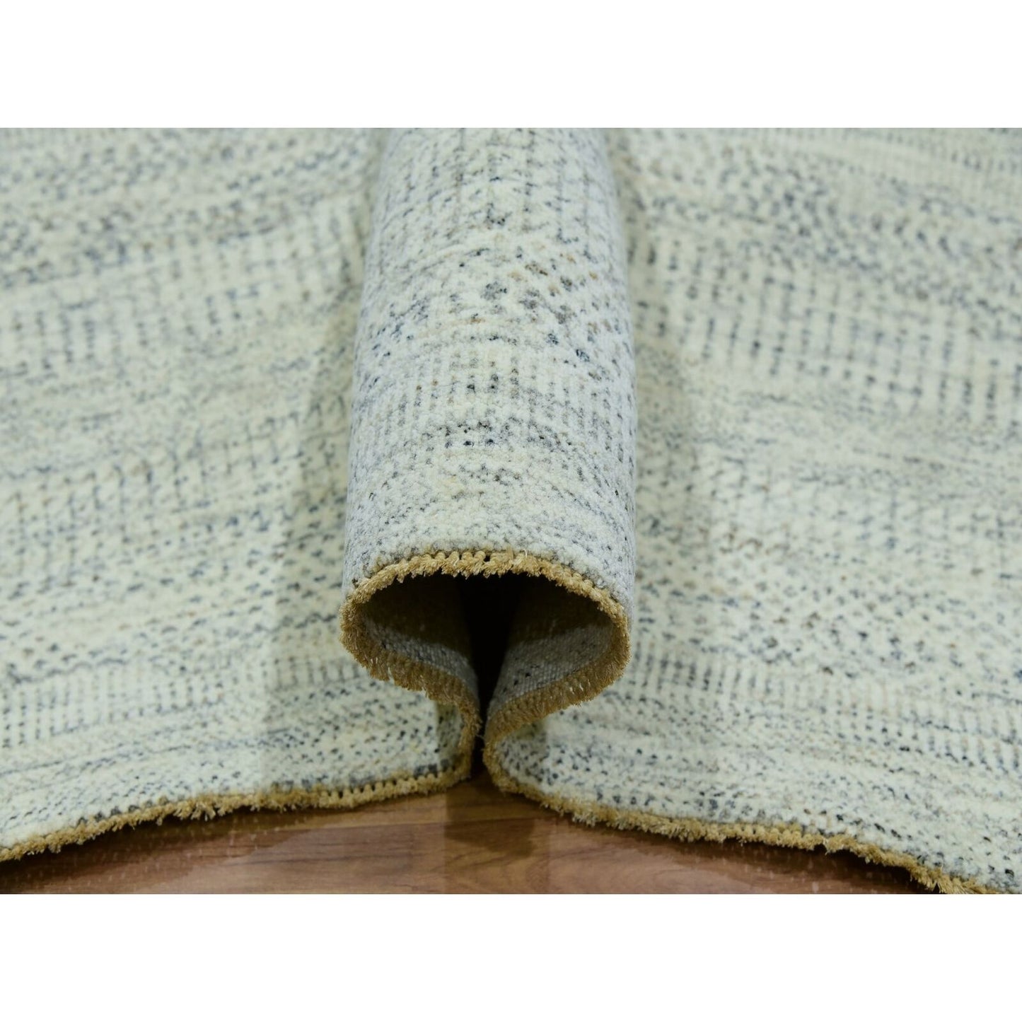 5'10"X9'1" Origami White Modern Grass Design Hand Knotted Oriental Rug