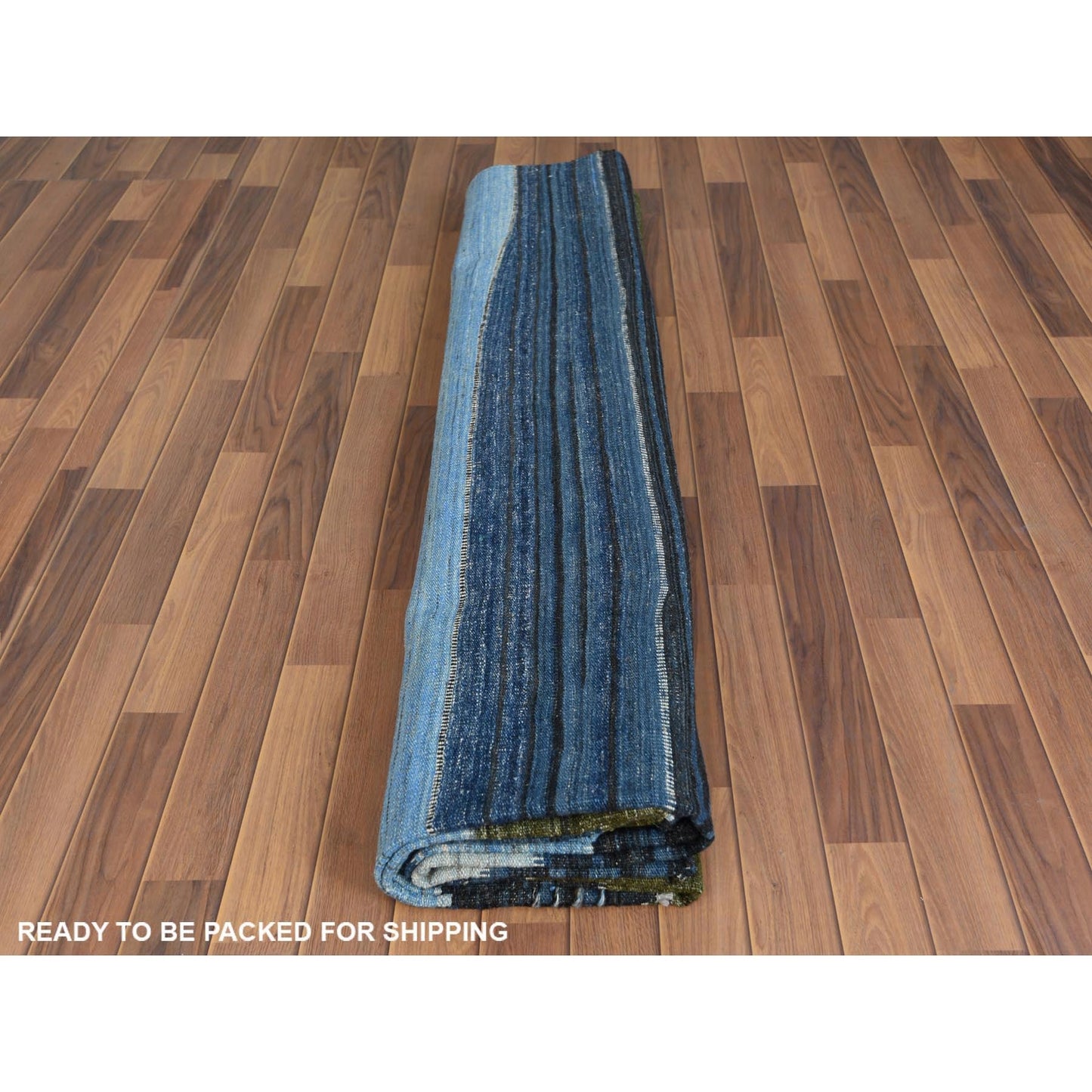 10'7"X13'8" Blue And Brown Mountain Design Flat Weave Kilim Pure Wool Rug