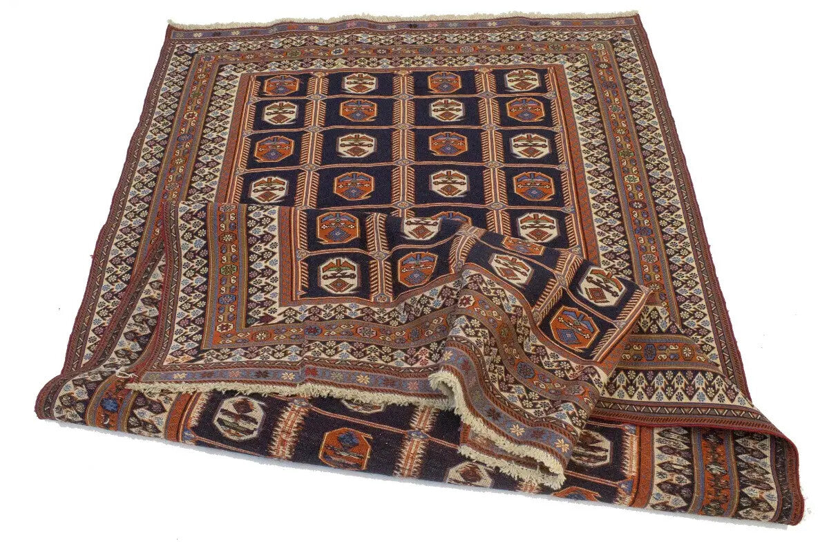 Hand-Knotted Purple-Navy Pictorial Sumak Oriental