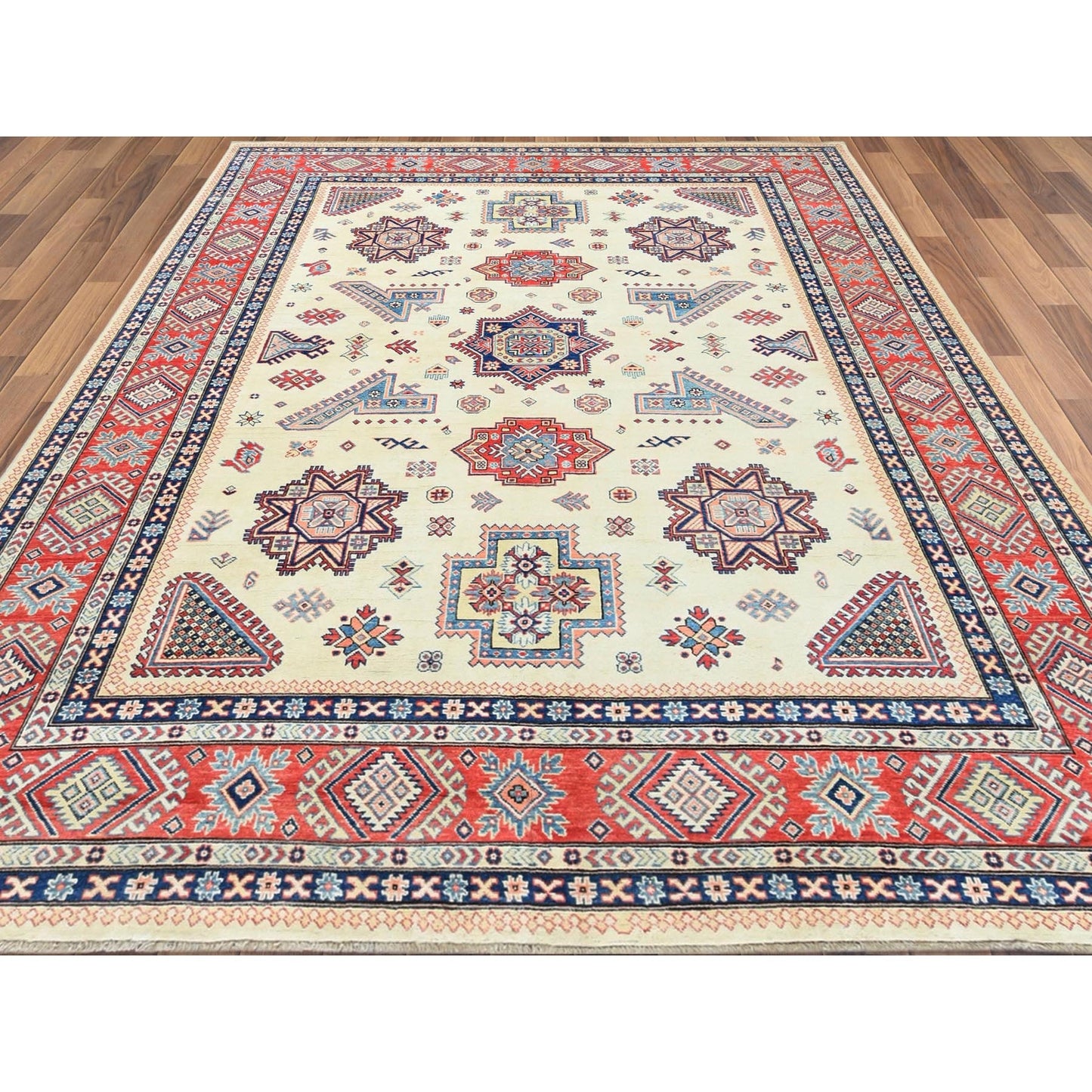 8'10"X11'9" Afghan Special Kazak Shiny Wool Hand Knotted Ivory Rug