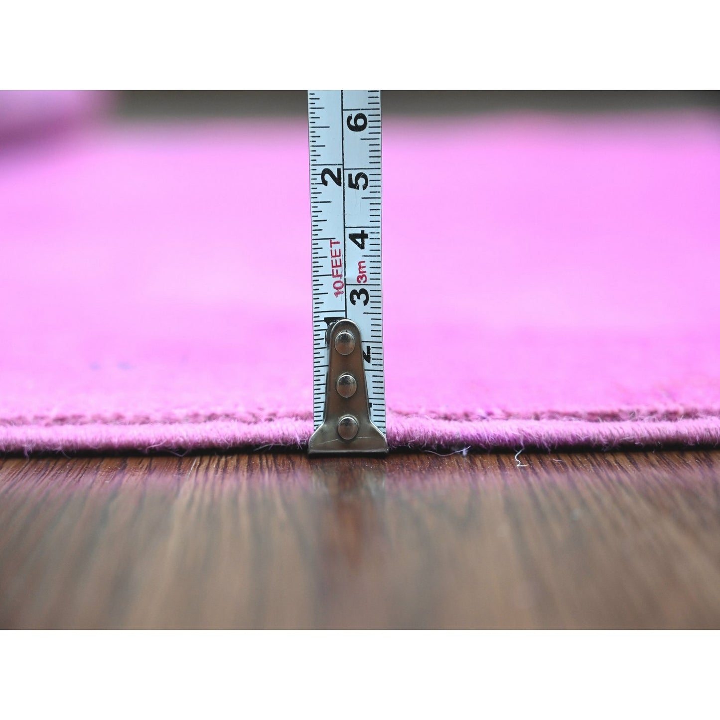 5'10"X9'1" Fuscia Pink Hand Knotted Overdyed Kazak Star Design Wool Rug