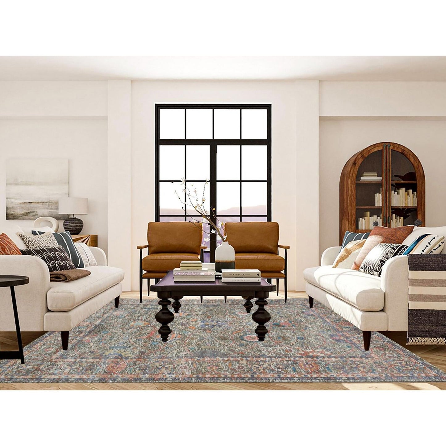 8'X10'1" Taupe Hand Knotted Striae Pattern Silk Textured Wool Rug