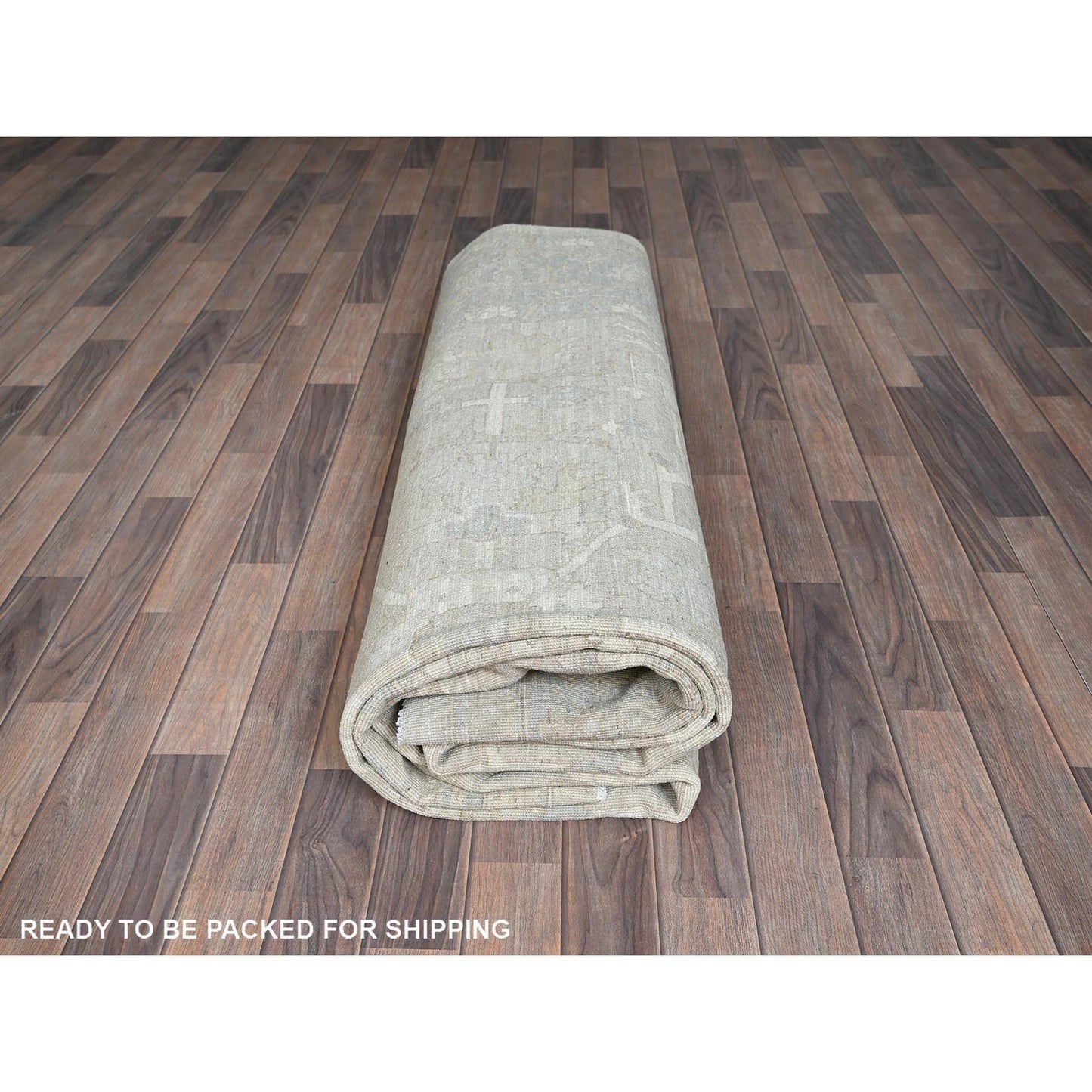 9'X11'10" Oyster White Washed Out Peshawar Hand Knotted 100% Wool Rug