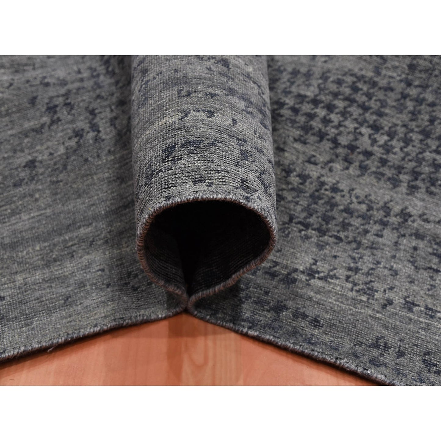 8'X10'1" Black And Gray Modern Design Pure Silk Hand Knotted Rug