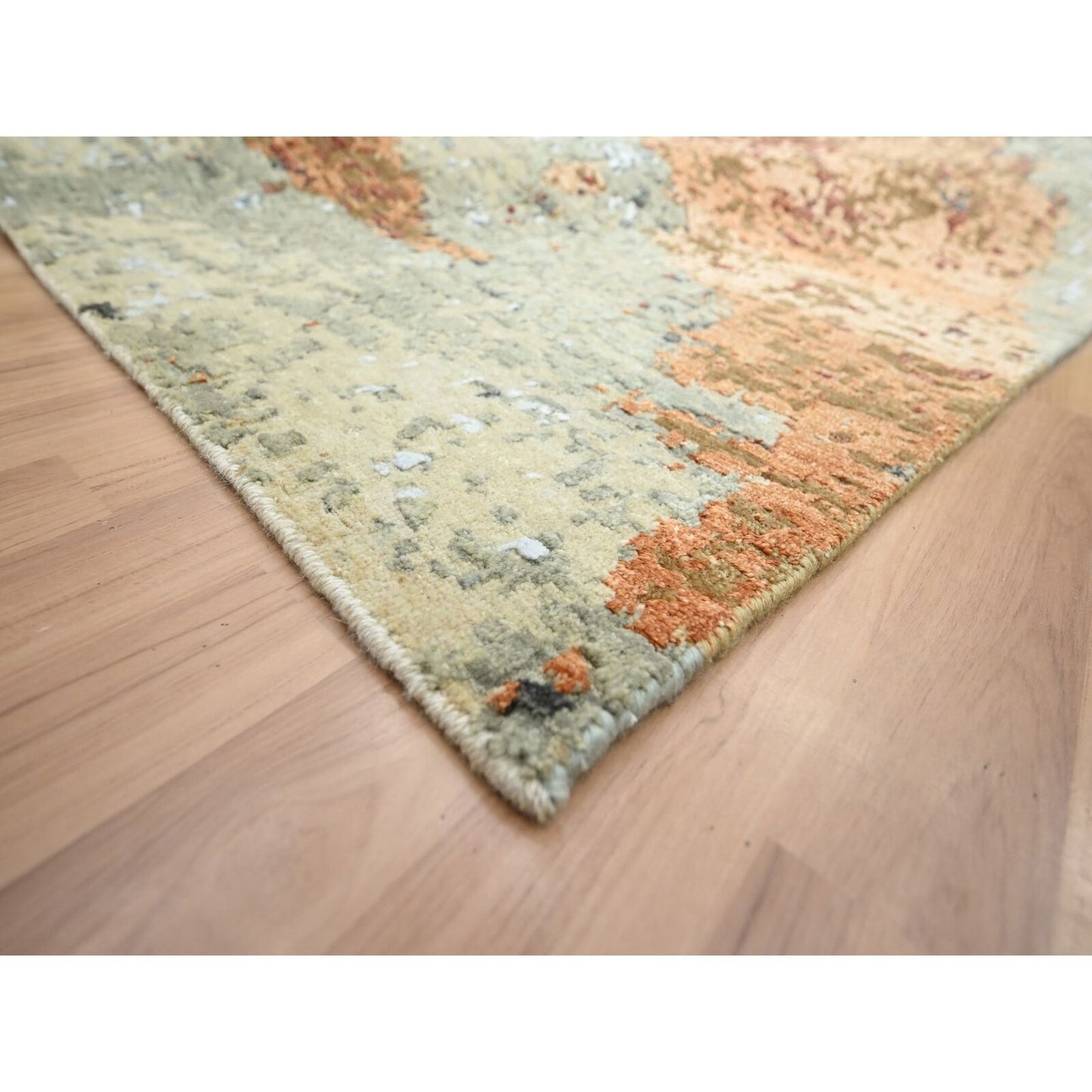 9'X12'2" Beige With Rust Pure Wool Abstract Design Hand Knotted Rug
