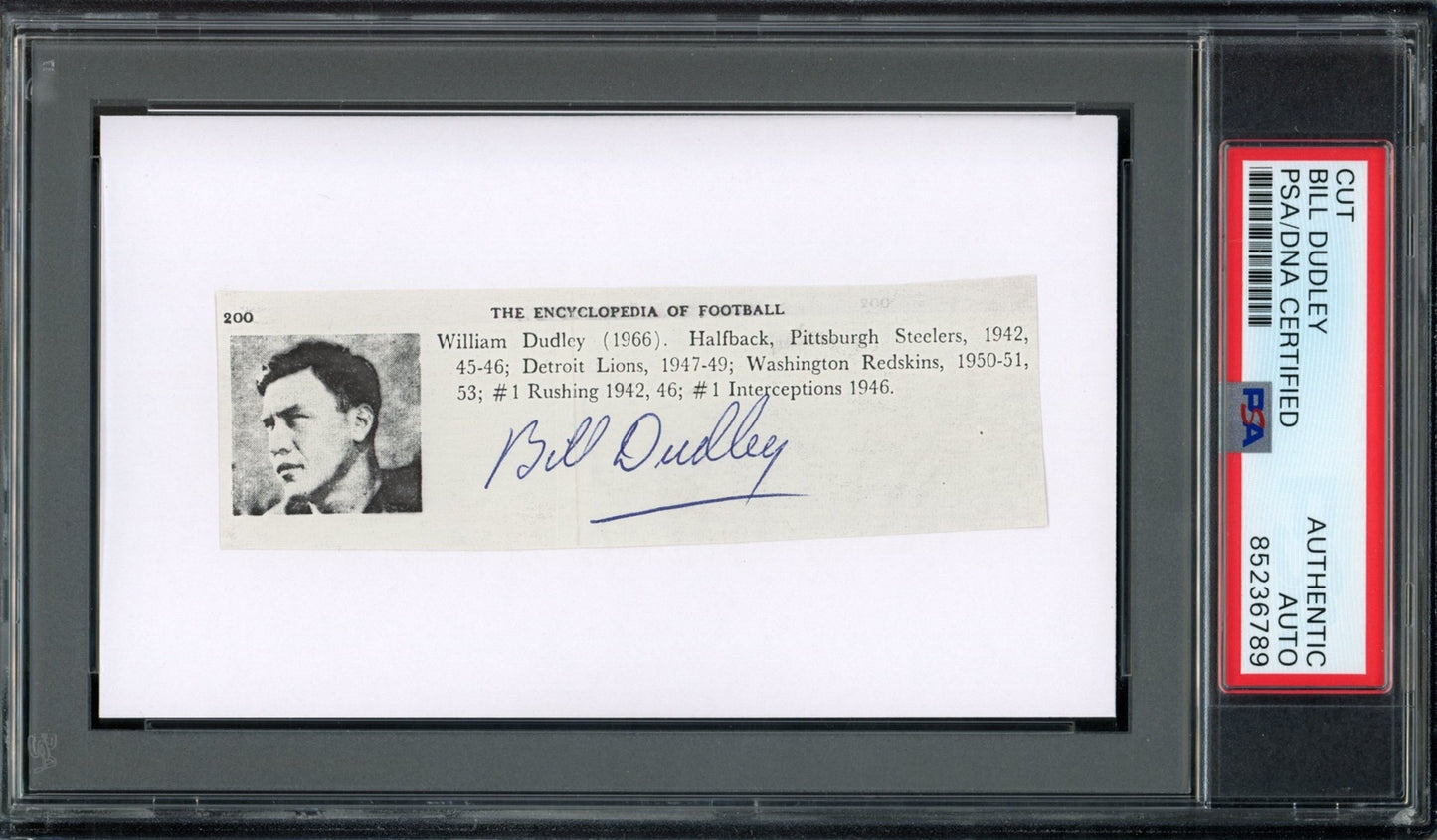 Bill Dudley Hof Signed/Auto Cut Photo On 3X5 Card Steelers Psa/Dna 188266