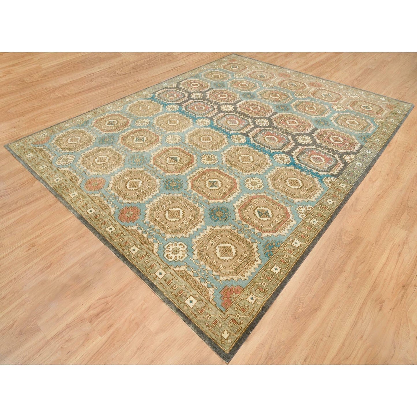 9'1"X12'1" Hand Knotted Wool,Caucasian Gul Motifs Distinct Abrash Rug