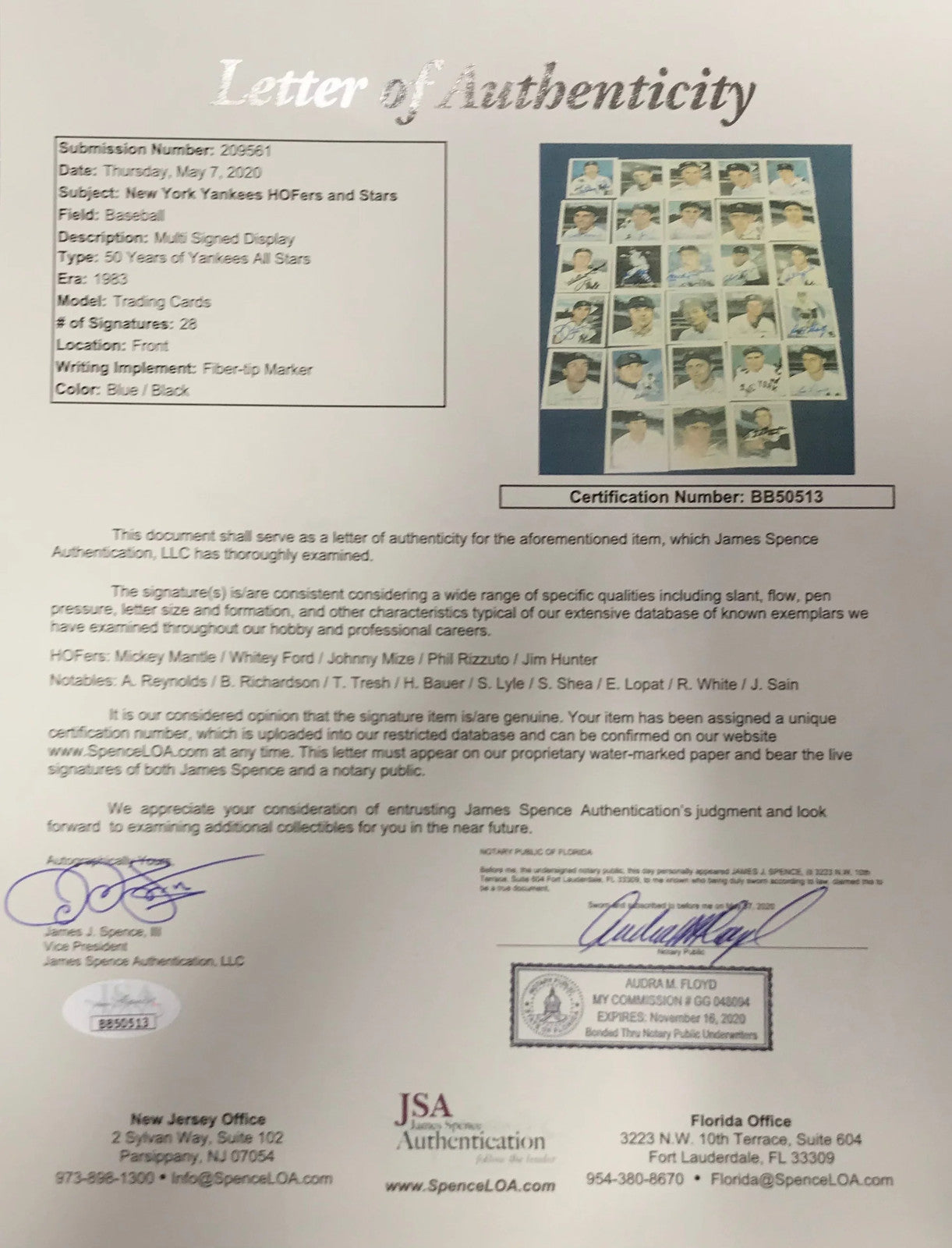 New York Yankees Hall Of Famers & Stars Autographed Framed 21X29 Postcards