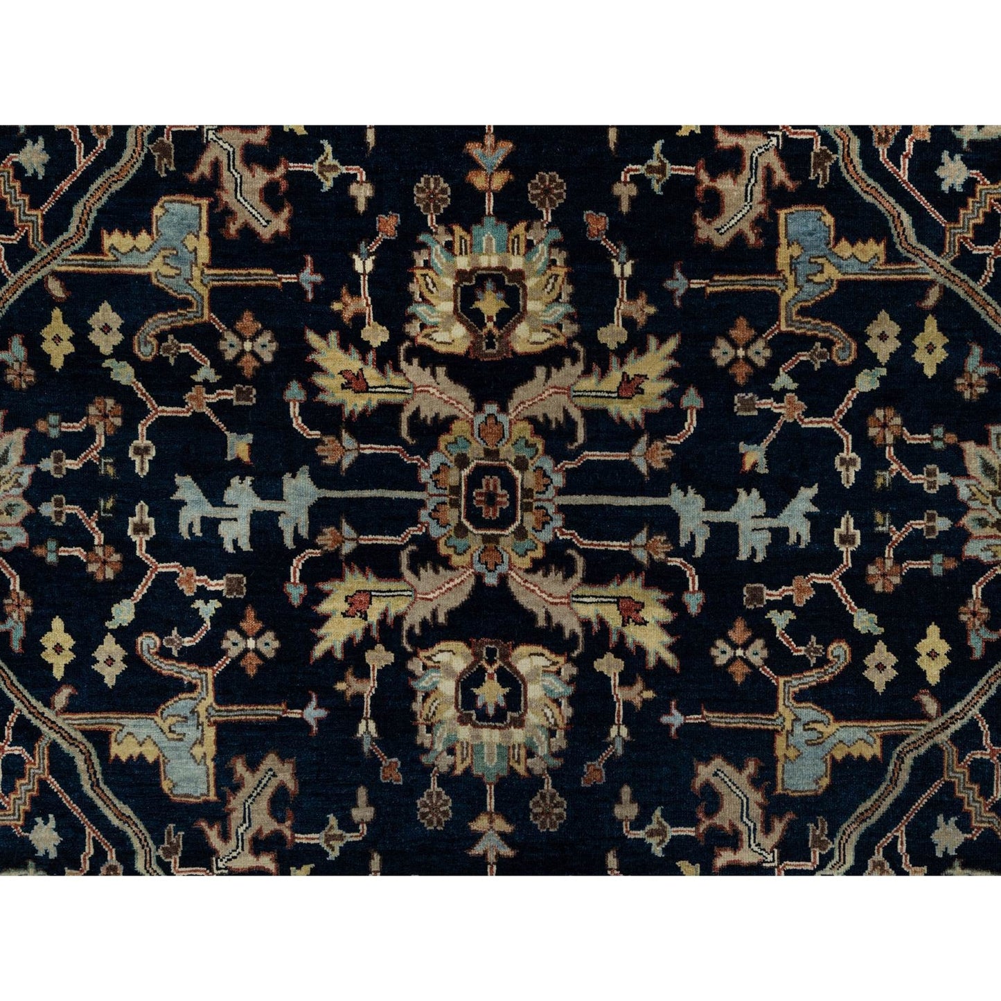 6'2"X9'2" Polo Blue Pure Wool Soft Antiqued Fine Heris Hand Knotted Rug