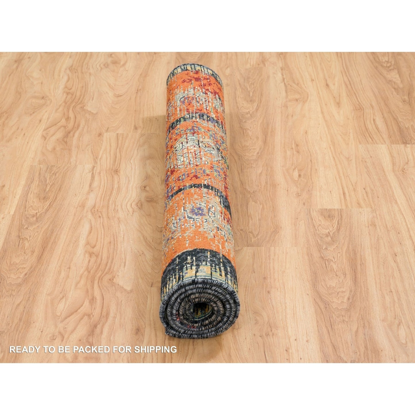 4'3"X6'1" Rust Red Ancient Ottoman Erased Design Wool Hand Knotted Rug