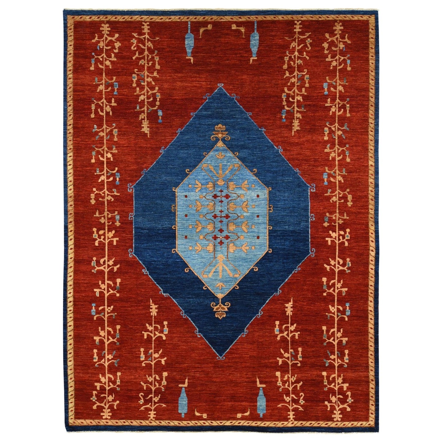 10'3"X14' Red Antiqued Bejar Design Natural Dyes Wool Hand Knotted Rug