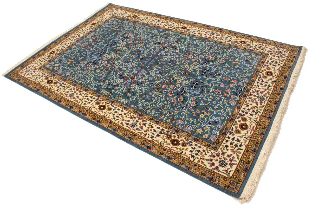 6X8 ft Hand-Knotted Teal Blue Kirman Oriental Rug