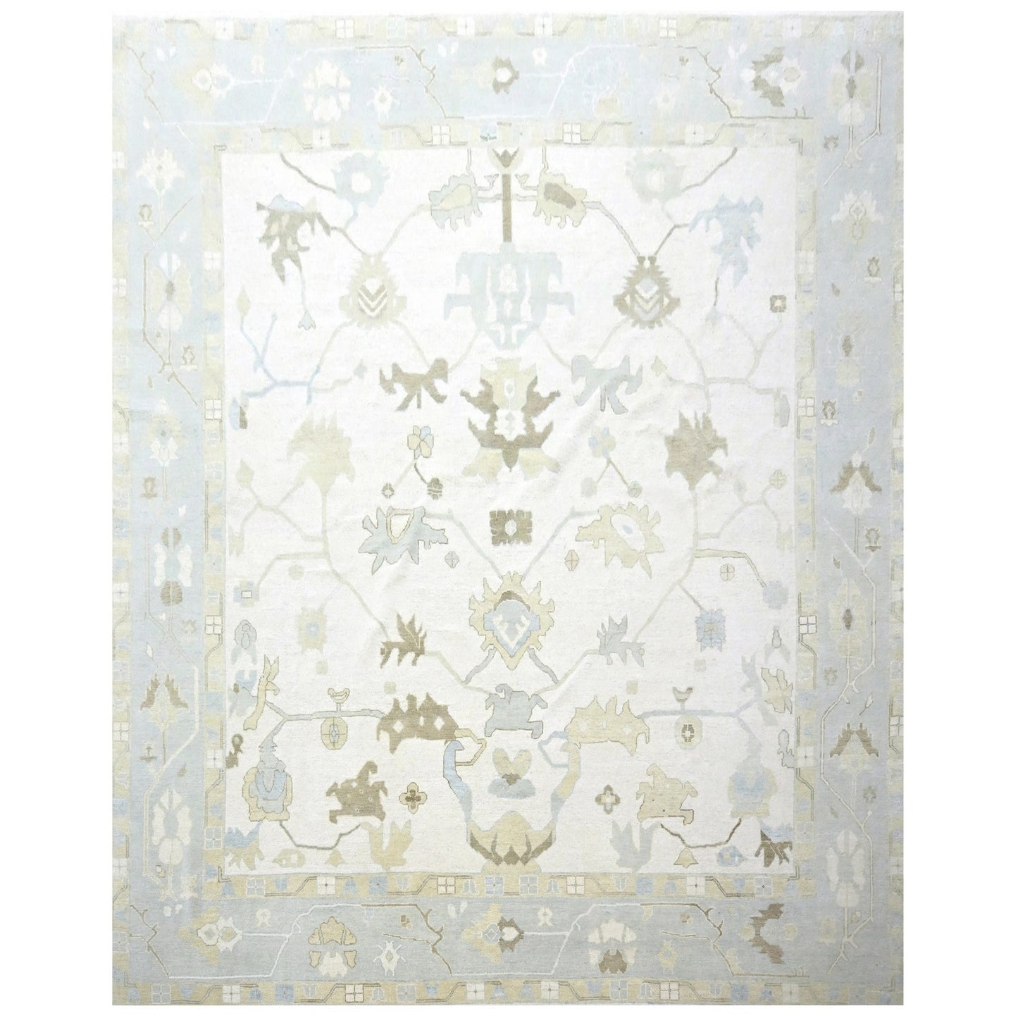 15'X16'3" Ivory Oushak With Leaf Design Wool Hand Knotted Xl Square Rug