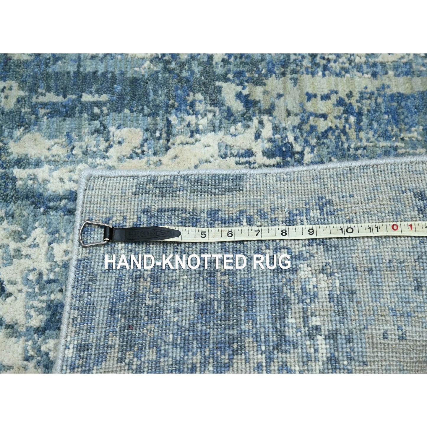 4'1"X6'2" Light Blue Hand Knotted Abstract Design Pure Silk And Wool Rug
