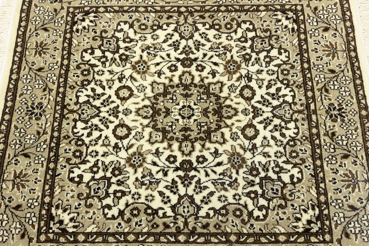 Handmade Kirman Square Rug Cream Floral Medallion