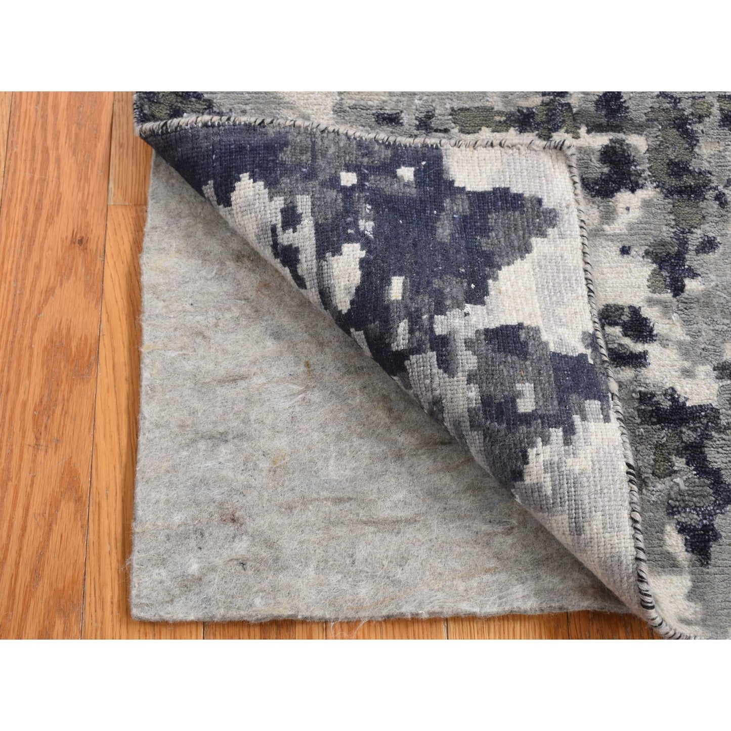 2'7"X5'9" Black Galaxy Design Wool And Silk Hand Knotted Runner Rug