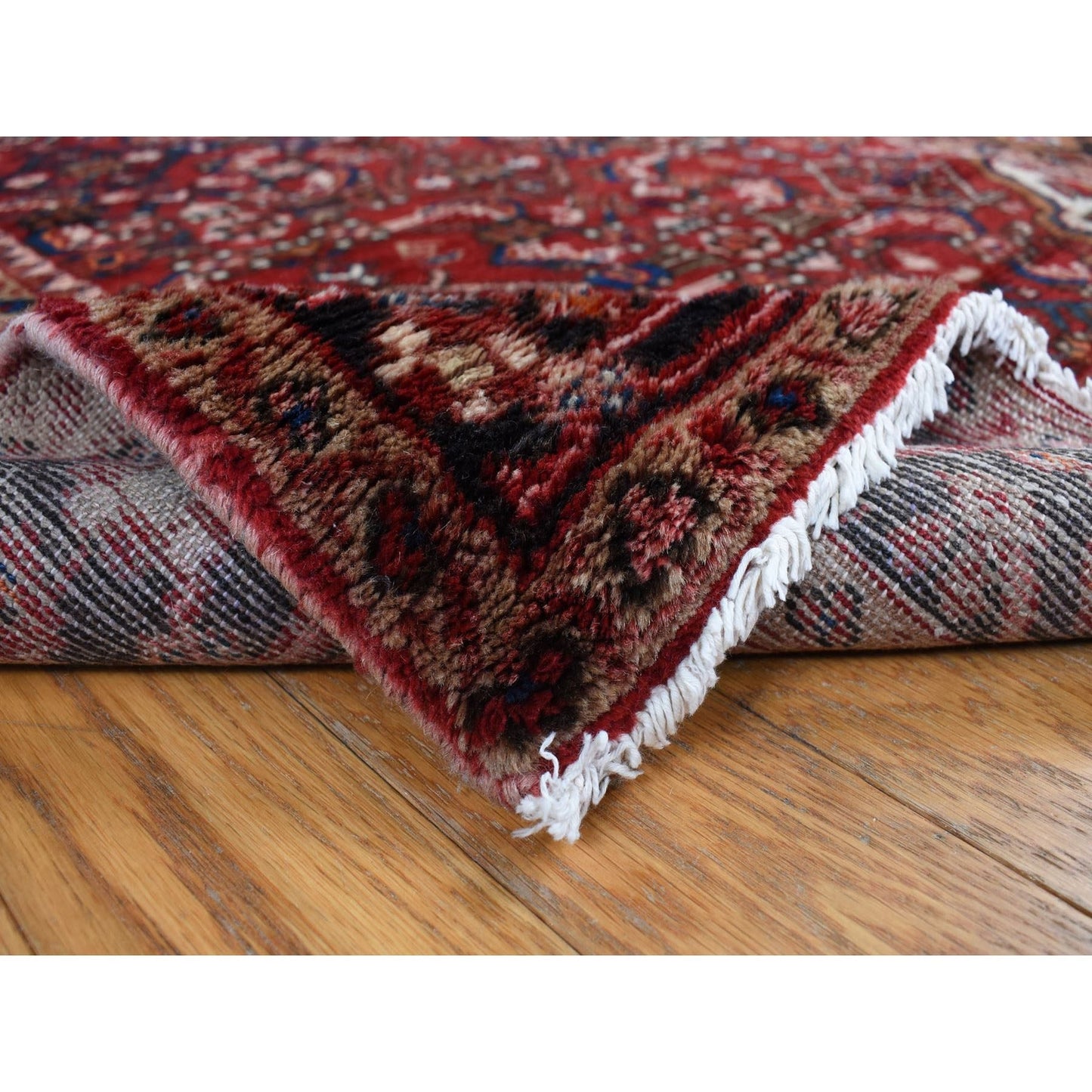 3'7"X10'2" Red Semi Antique Zoroastrian Wool Hand Knotted Wide Runner Rug