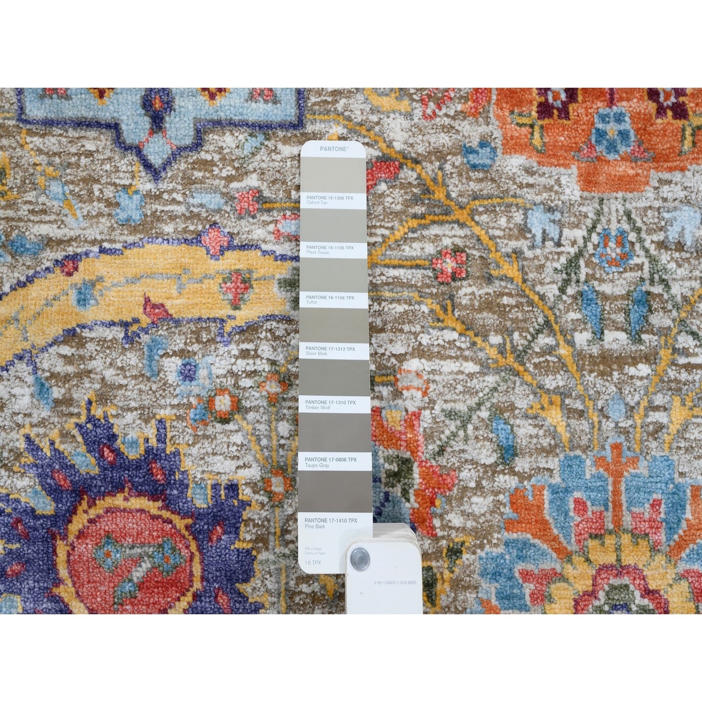 4'1"X10'3" Silk And Wool Hand Knotted Tan Sickle Design Wide Runner Rug