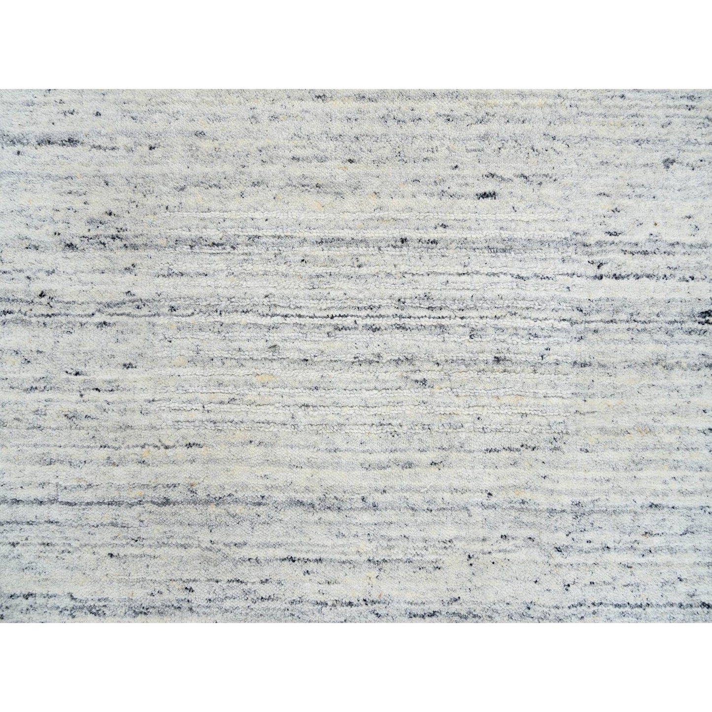 2'6"X6' Ivory Wool Hand Loomed Plain Modern Striae Design Runner Rug