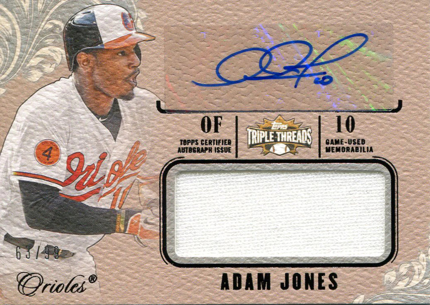 Adam Jones Autographed 2014 Topps Triple Threads Jersey Card