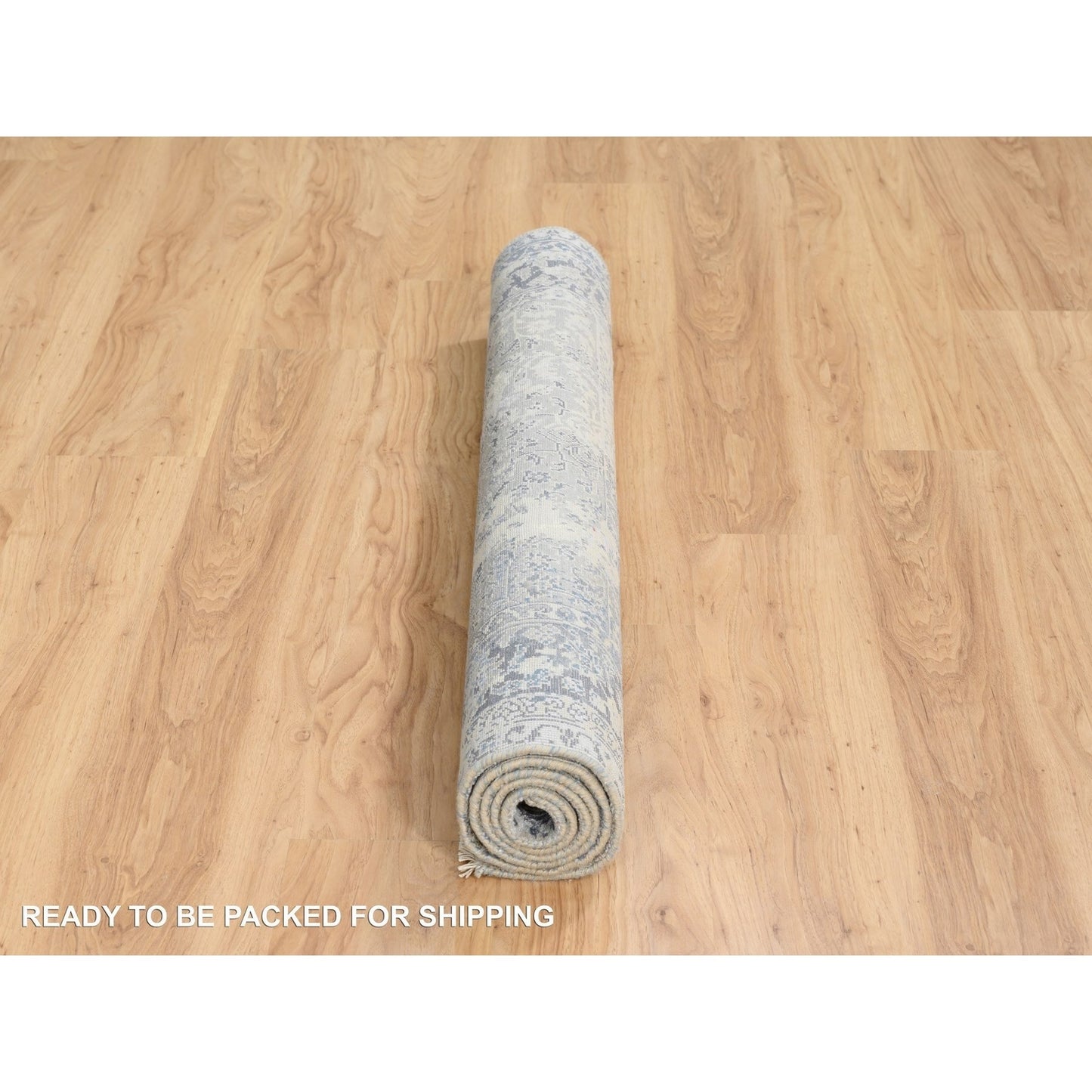 3'10"X6' Gray Broken Kishoon Design Wool With Pure Silk Hand Knotted Rug