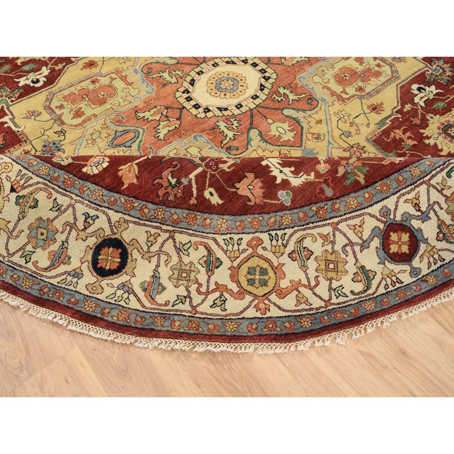 10'X10' Red Hand Spun Wool Hand Knotted Antiqued Fine Heris Round Rug