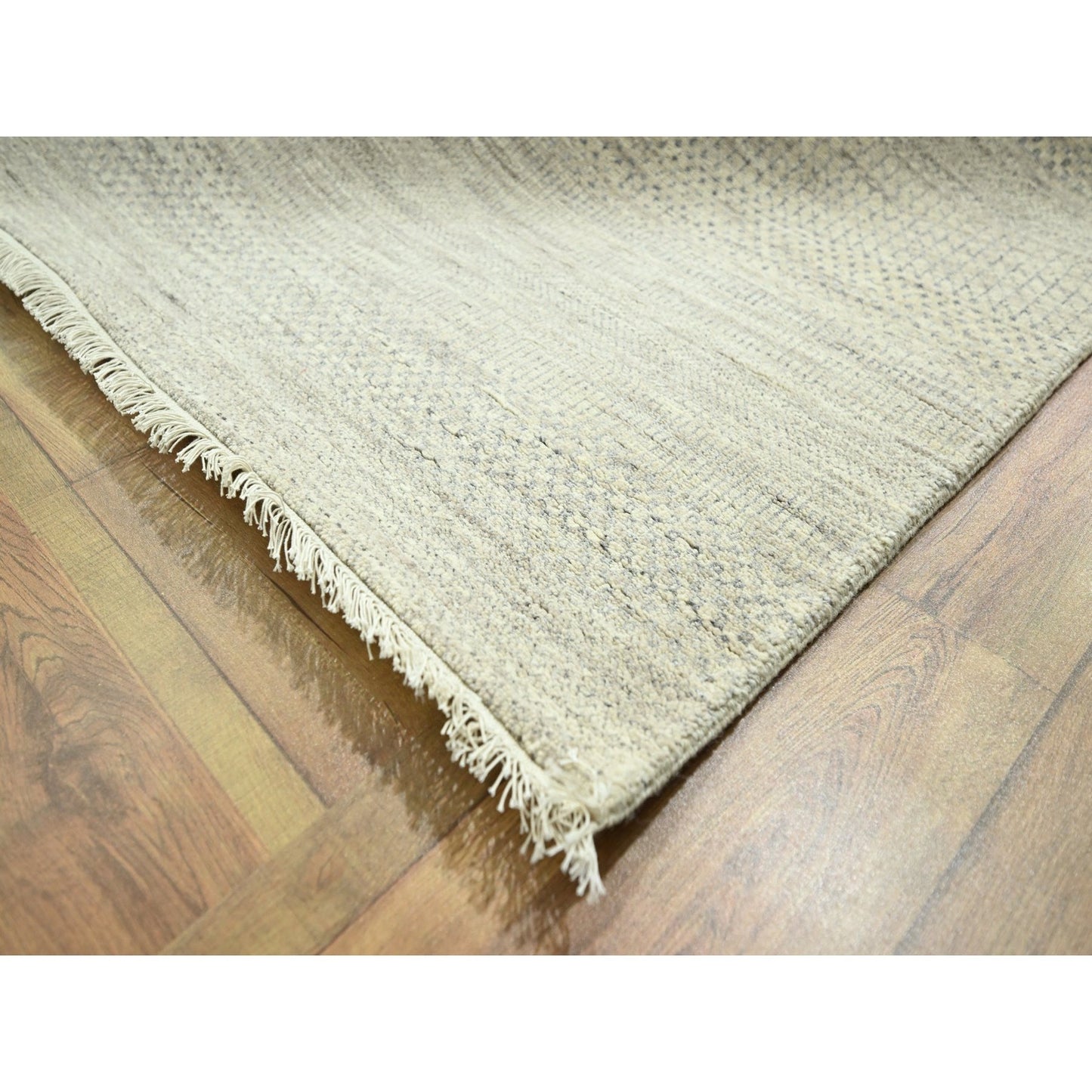 10'X14' Ivory Modern Grass Design Hand Knotted Wool And Silk Oriental Rug
