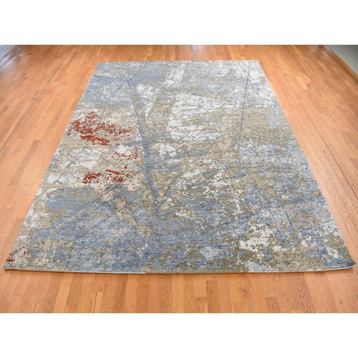9'1"X12'4" Blue Modern Abstract Galaxy Design Hand Knotted 100% Wool Rug