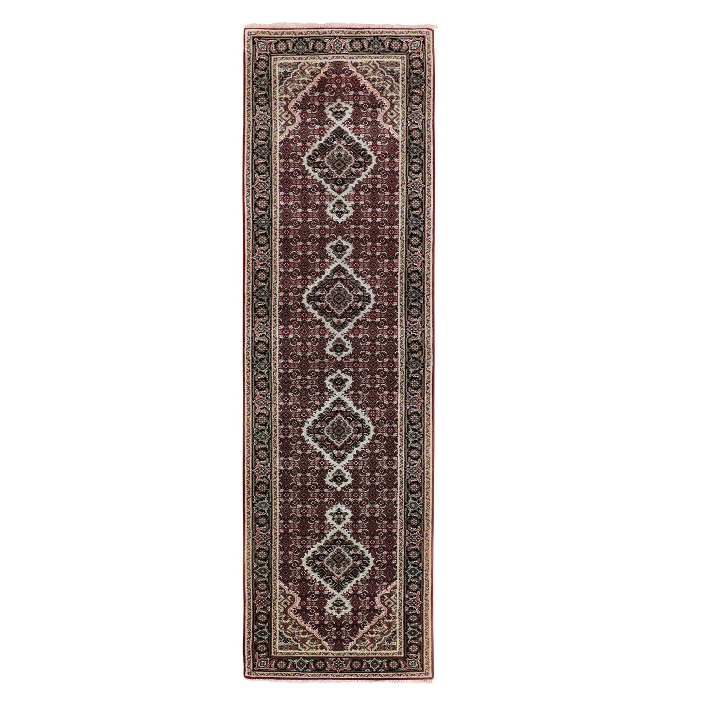 2'8"X10'2" Red Tebraz Mahi Fish Design Hand Knotted Runner Rug