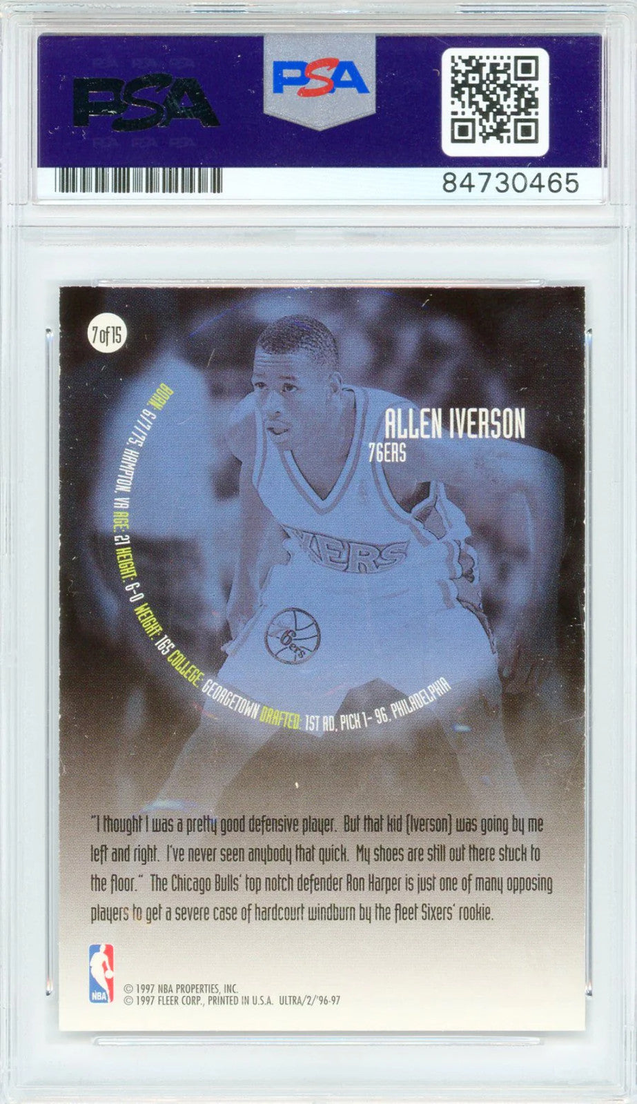 10) Allen Iverson Autographed 1996-97 Fleer Ultra Card #7 (PSA Auto Gem Mt
