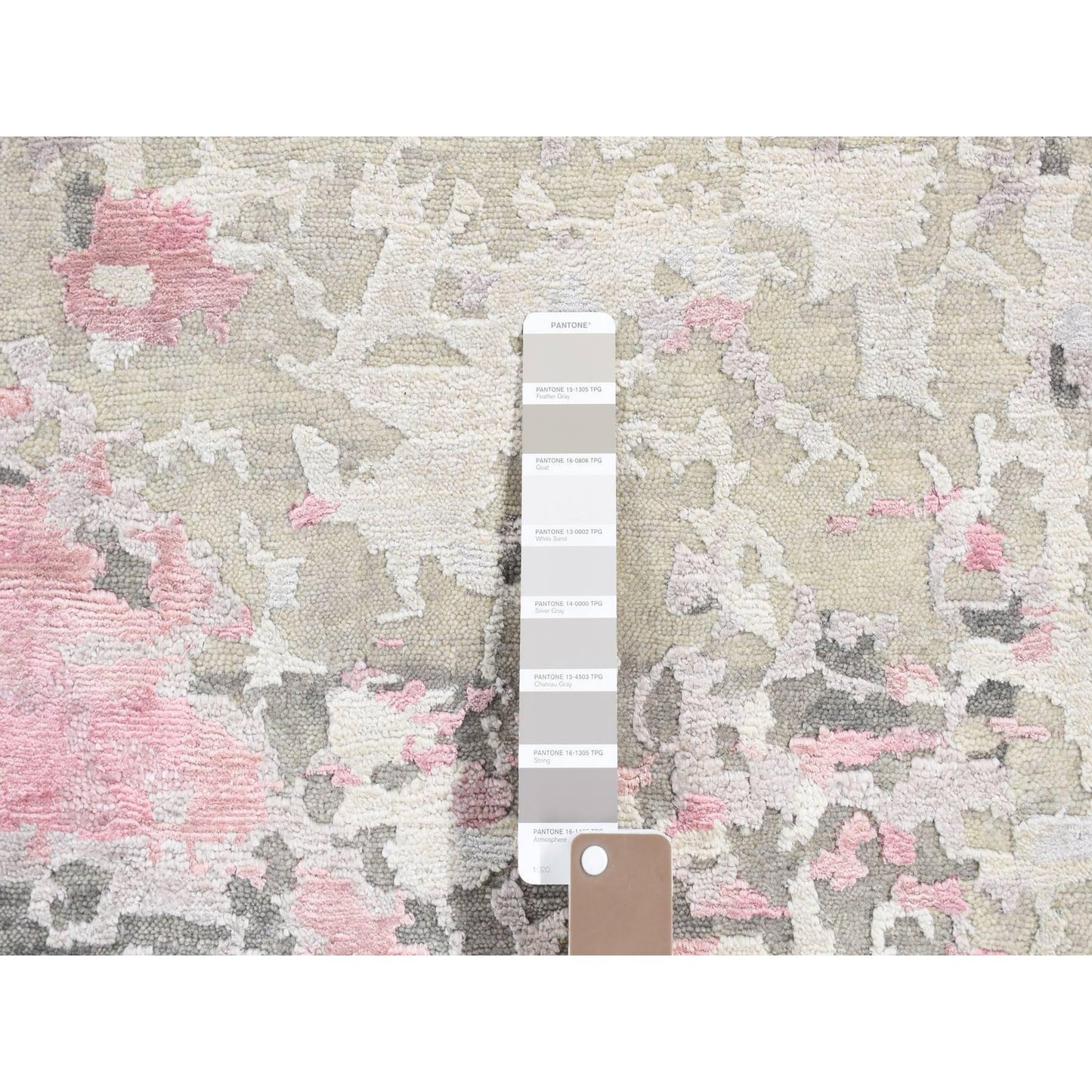 10'X13'9" Ivory Modern Abstract Design Wool And Silk Hand Knotted Rug