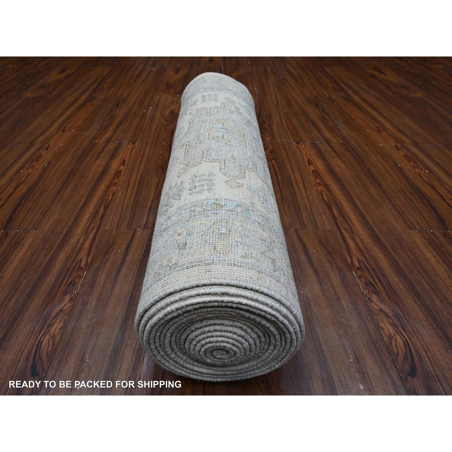 2'8"X19'7" Ivory Hand Knotted White Wash Peshawar All Wool Xl Runner Rug