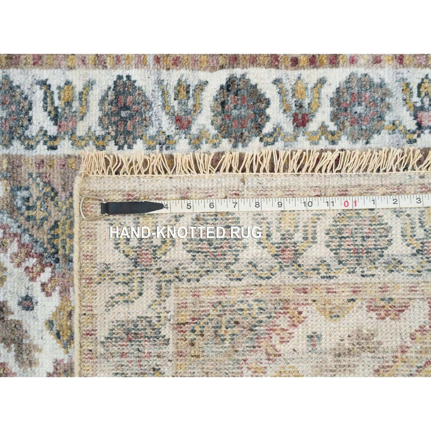 2'7"X18' Ivory Hand Knotted Flower Rosettes Border Xl Runner Oriental Rug