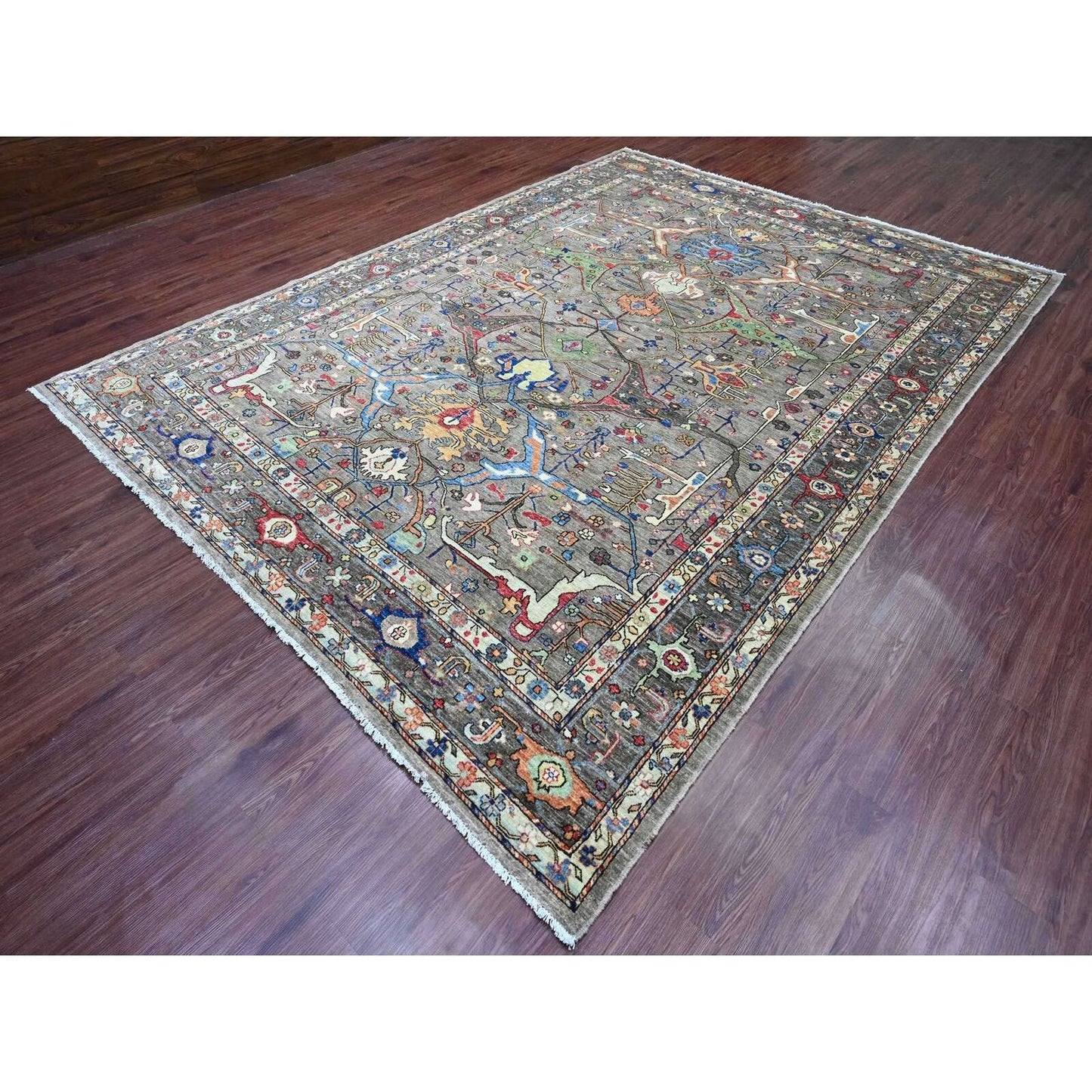 8'9"X12' Nevada Gray Peshawar Bijar Garus Design Hand Knotted Wool Rug