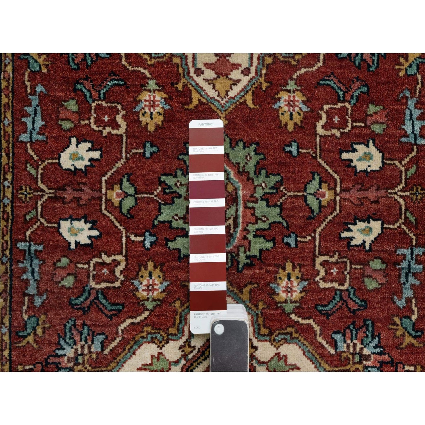 2'8"X6'2" Red Antiqued Heris Re-Creation Hand Knotted All Wool Runner Rug