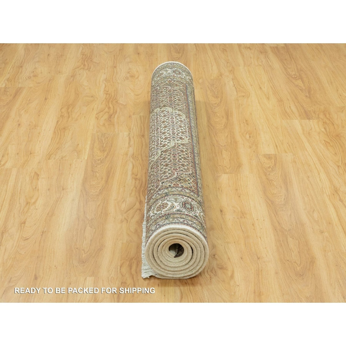 5'10"X9'2" Silky White Wool Tebraz Mahi Design Hand Knotted Oriental Rug