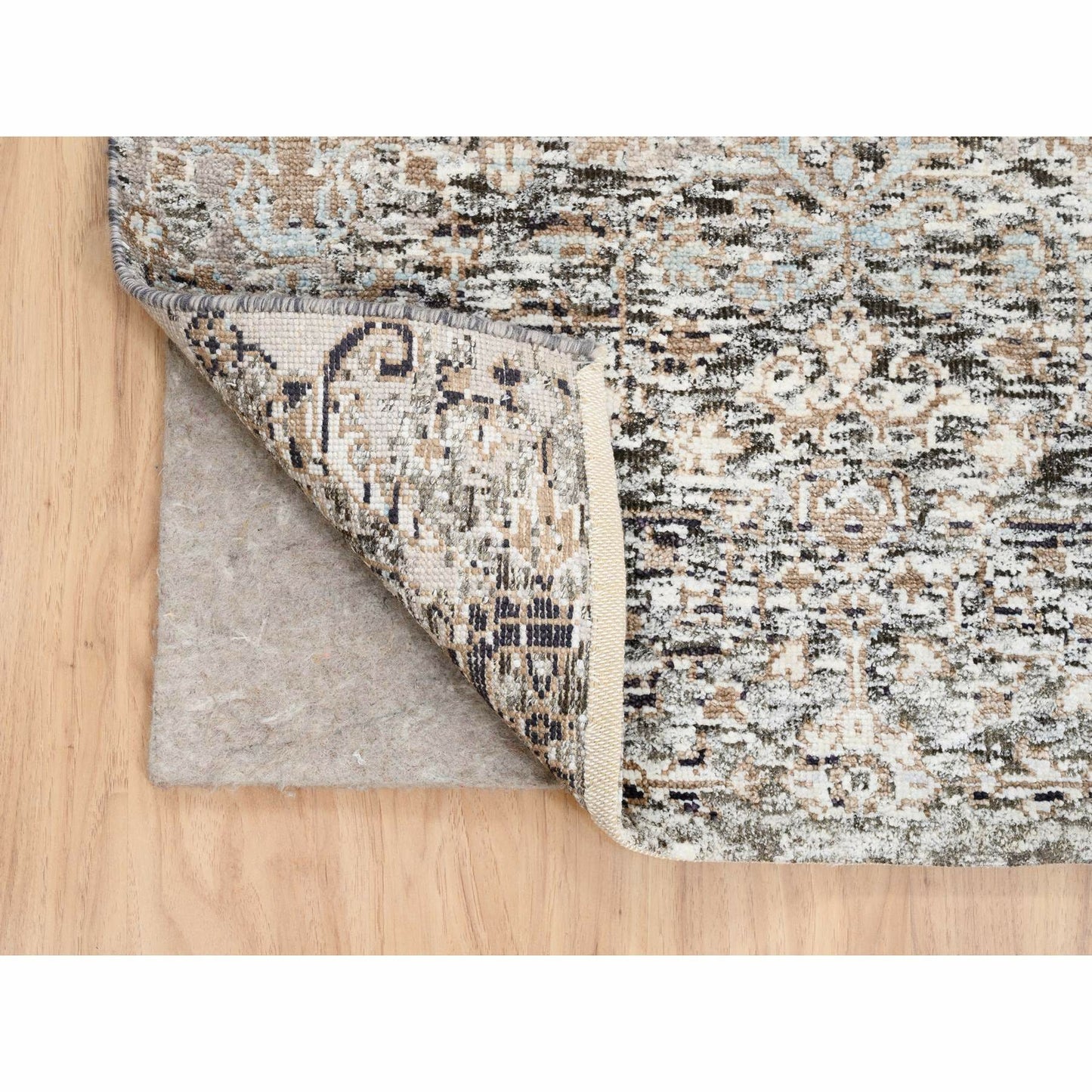 2'6"X16' Gray, Hand Knotted, Modern, Silk With Wool, Xl Runner, Rug