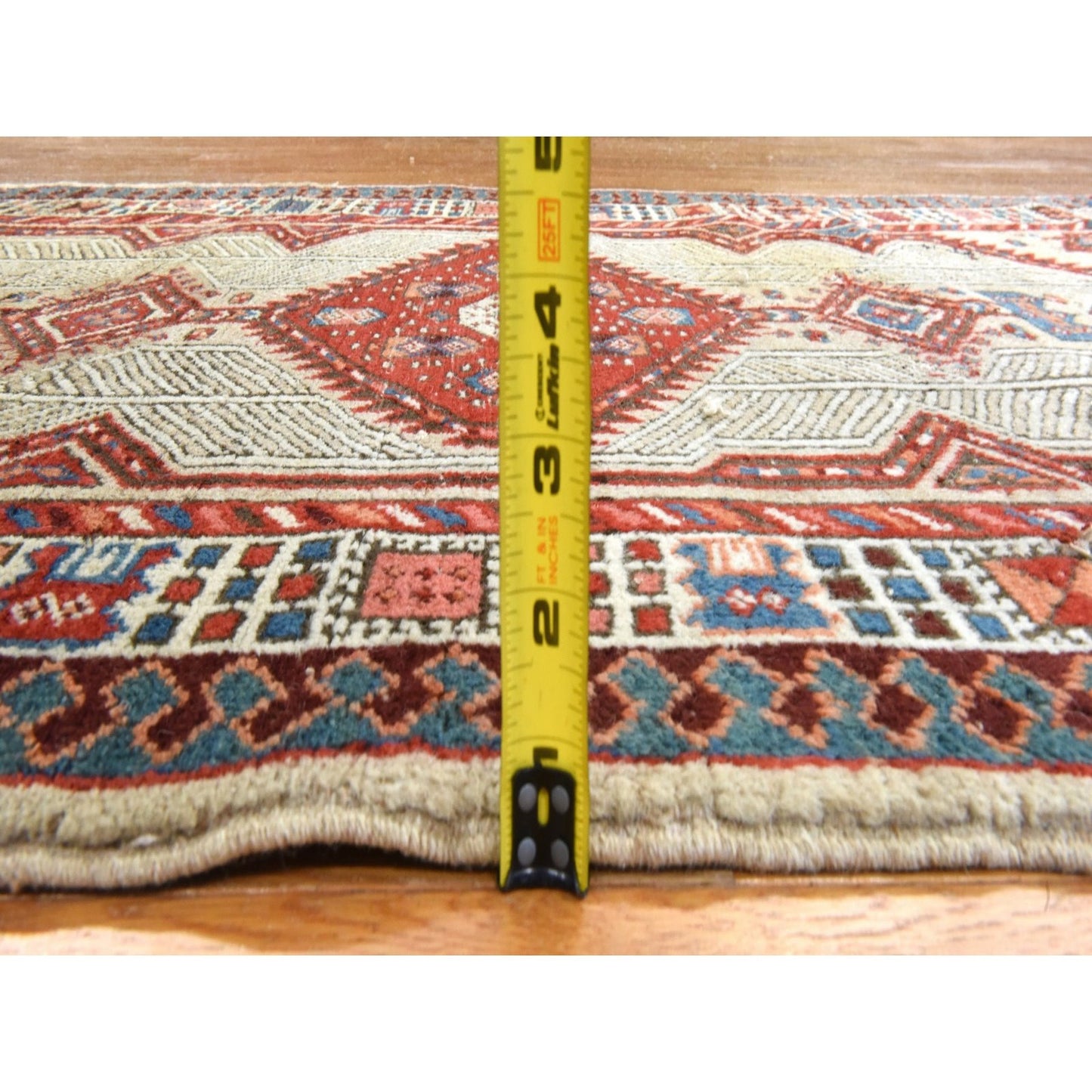 3'7"X8' Ivory Antique Zoroastrian Serrib Hand Knotted Wool Runner Rug