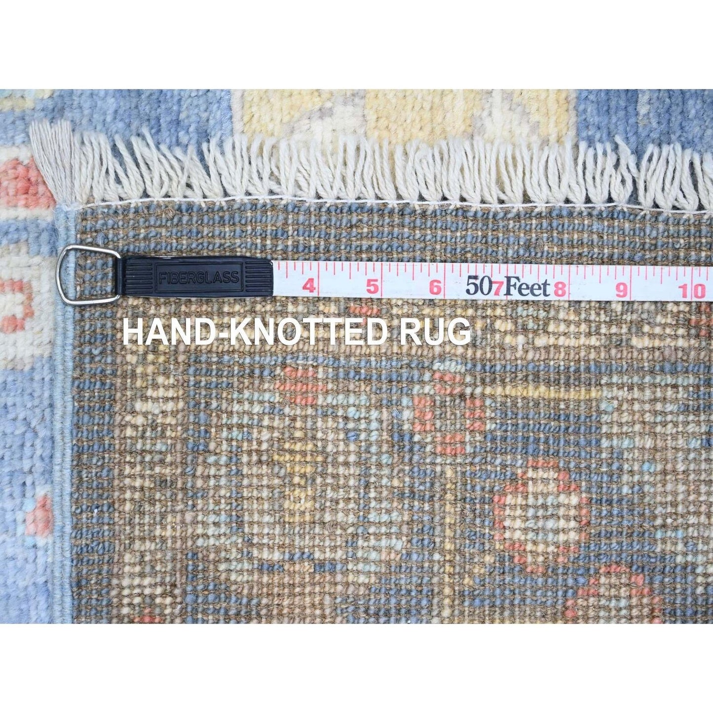 2'9"X9'9" Blue Hand Knotted Angora Oushak Leaf Design All Wool Runner Rug
