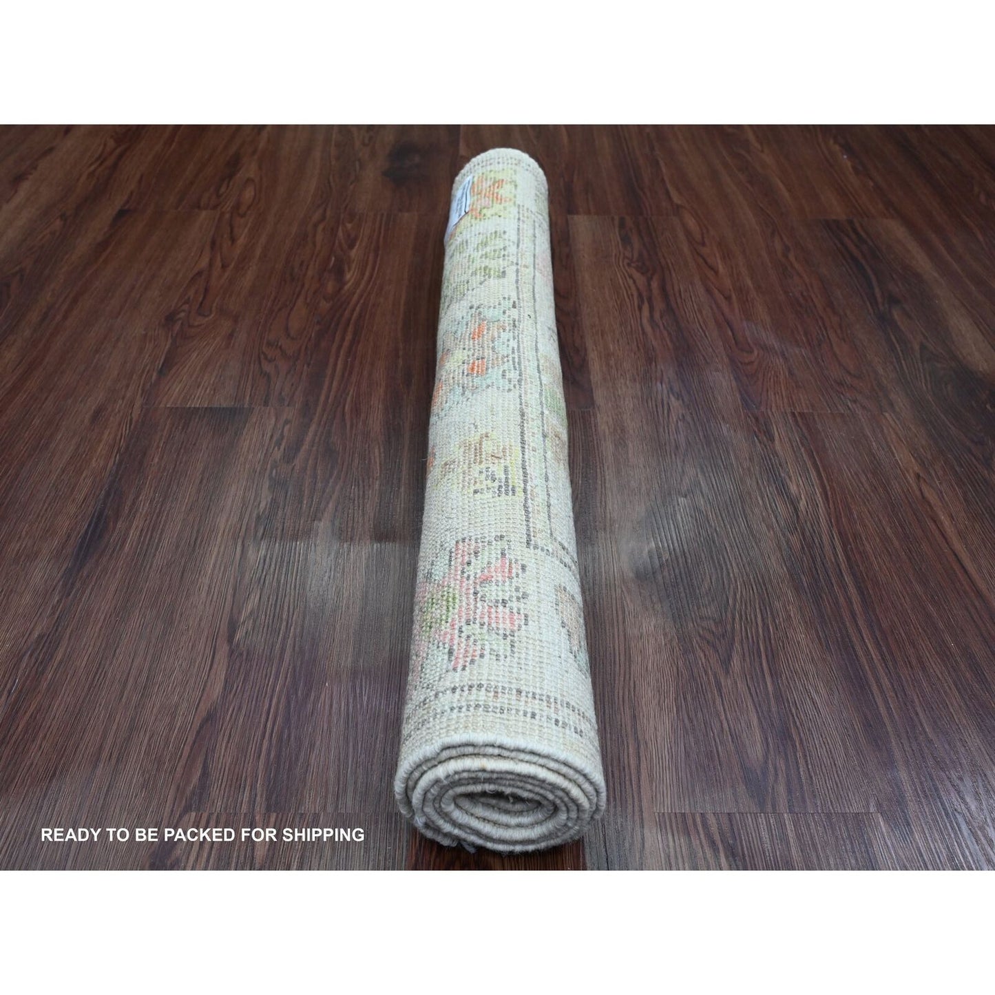 3'X6' White Afghan Angora Oushak Leaf Design Hand Knotted Wool Runner Rug