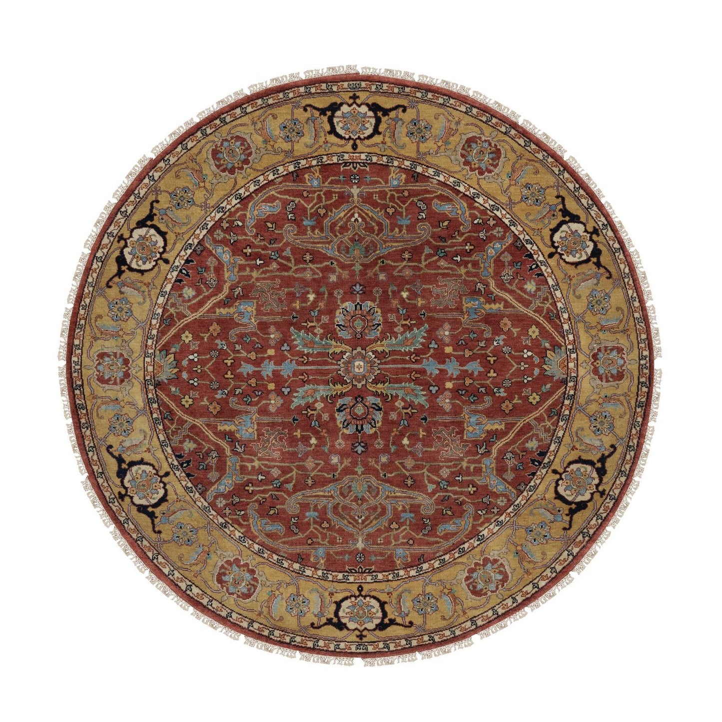 6'2"X6'2" Red Antiqued Fine Heris Hand Knotted New Zealand Wool Round Rug