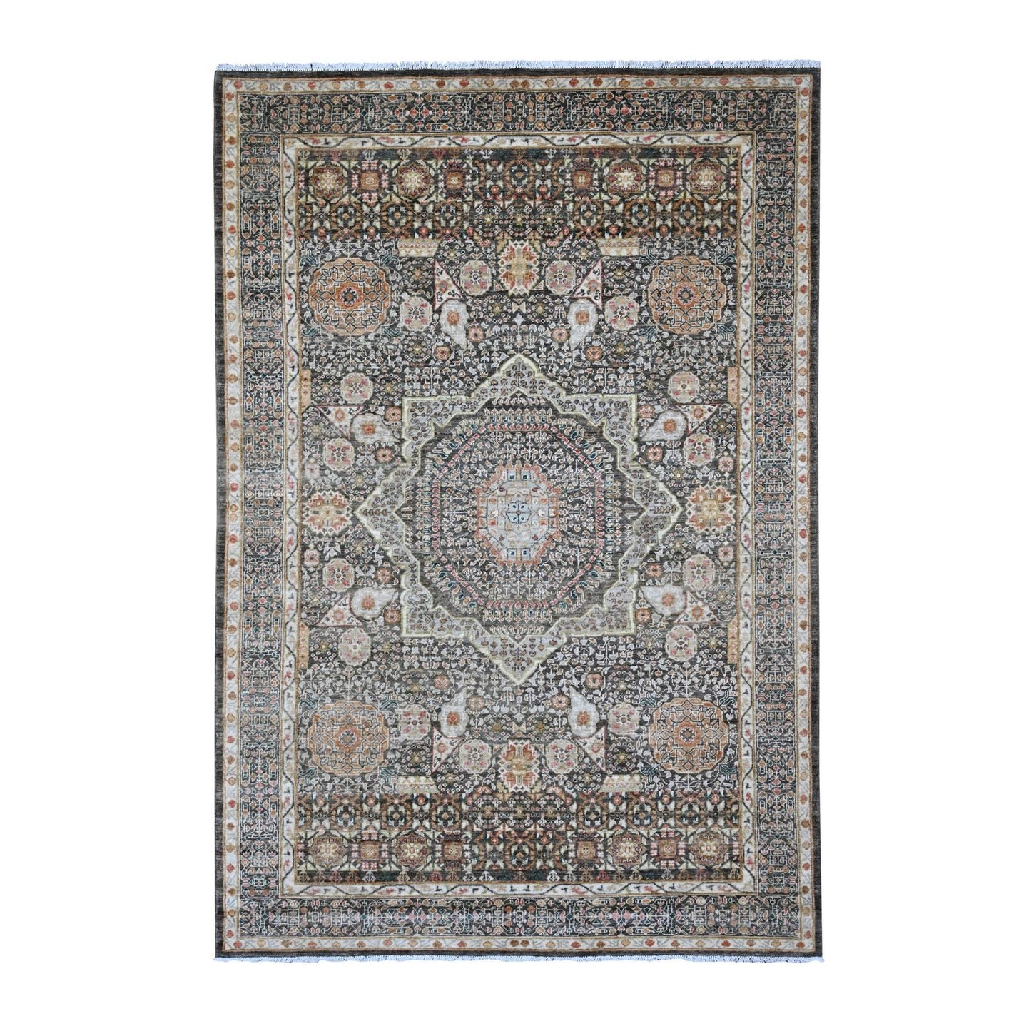 6'1"X9' Brown 14Th Century Mamluk Dynasty Pattern Hand Knotted Wool Rug